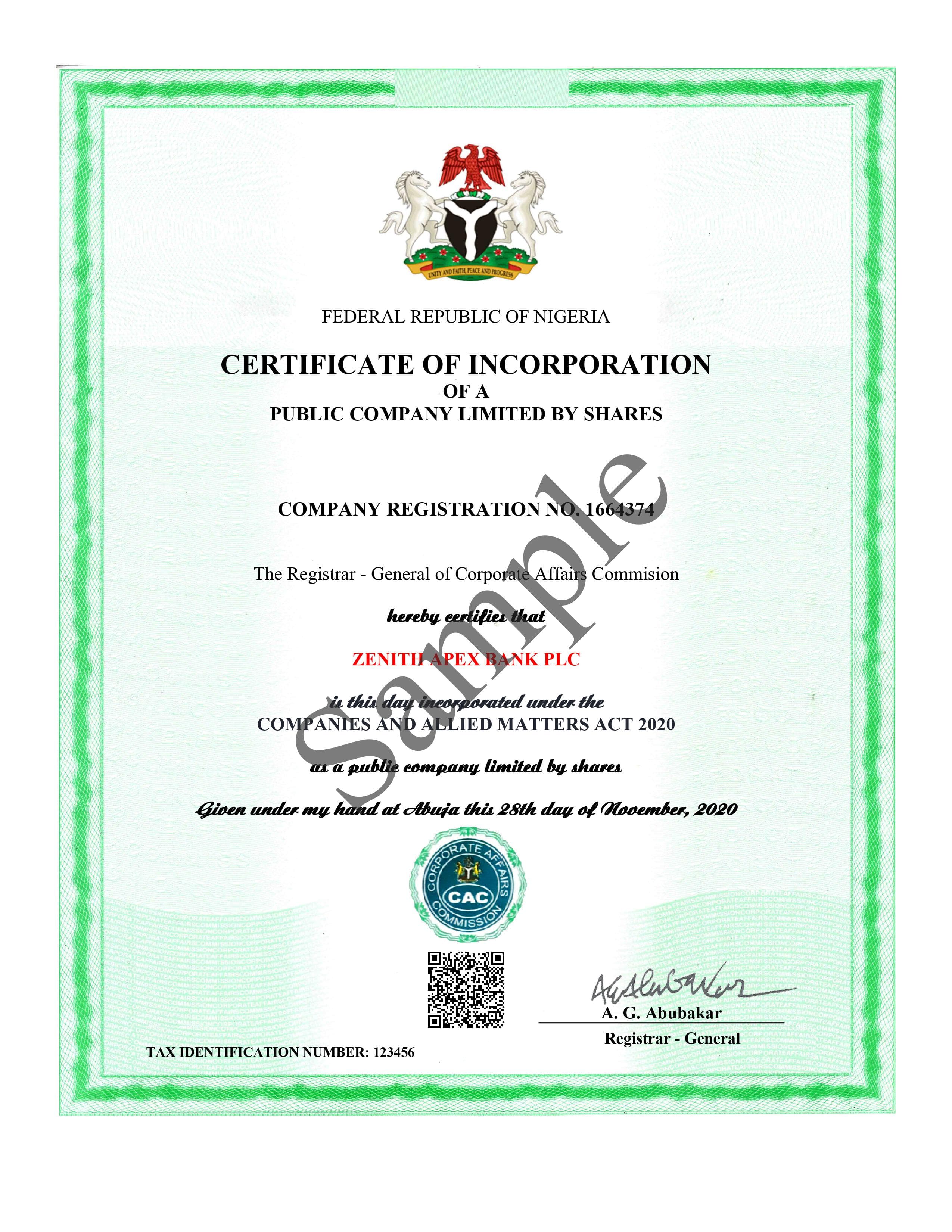 CAC Registration Certificate